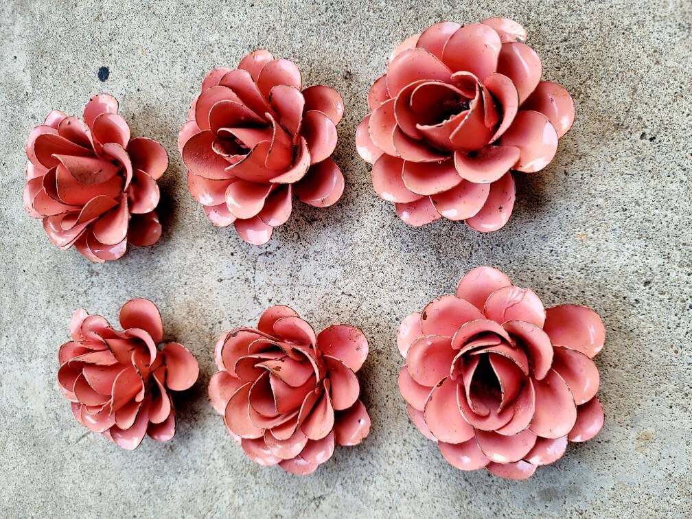 Small Metal Roses | Set of 6 | Pink Roses | Farmhouse | FREE USA SHIPPING | FleurDeLisJunkie | Supplies | Western | Craft supplies | Iron