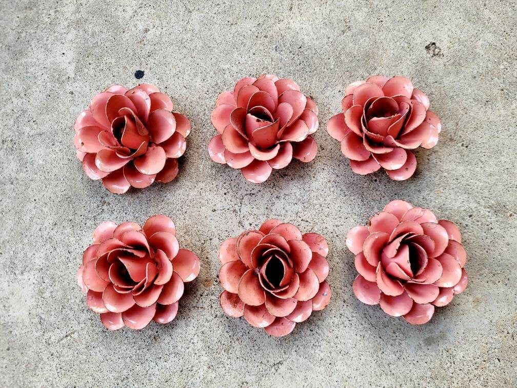 Small Metal Roses | Set of 6 | Pink Roses | Farmhouse | FREE USA SHIPPING | FleurDeLisJunkie | Supplies | Western | Craft supplies | Iron