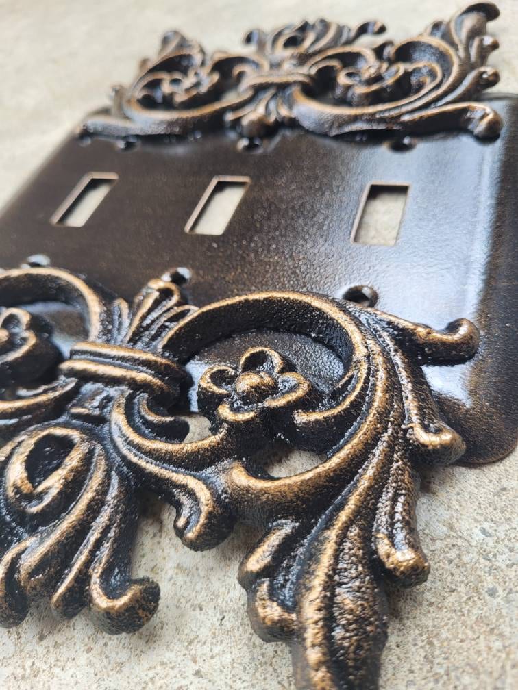 Metal Triple Light Switchplate - PICK YOUR COLOR - Old World, light switch plate, light switch cover, custom light switch, tuscan Fleur