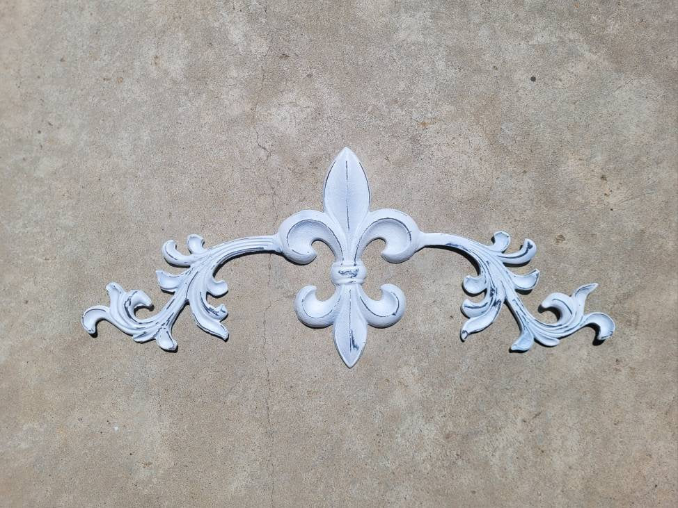 Cast Iron Fleur de Lis Topper 22" | PICK YOUR COLOR | Wall Plaque | Pediment | Tuscan | Metal Art | Original Piece | FleurDeLisJunkie