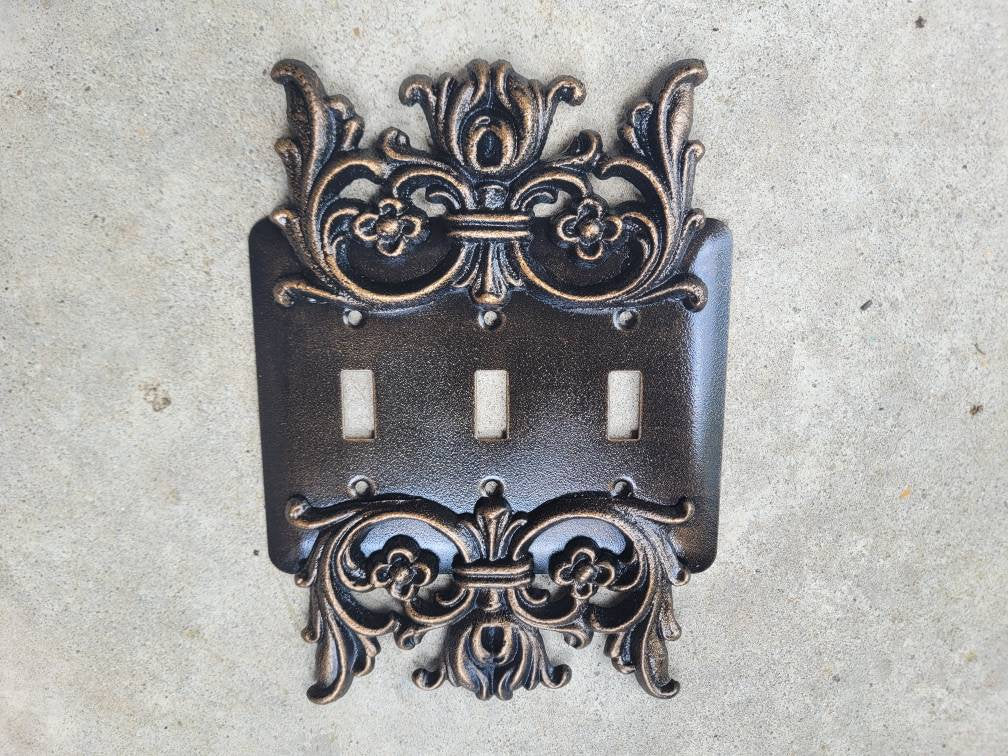 Metal Triple Light Switchplate - PICK YOUR COLOR - Old World, light switch plate, light switch cover, custom light switch, tuscan Fleur