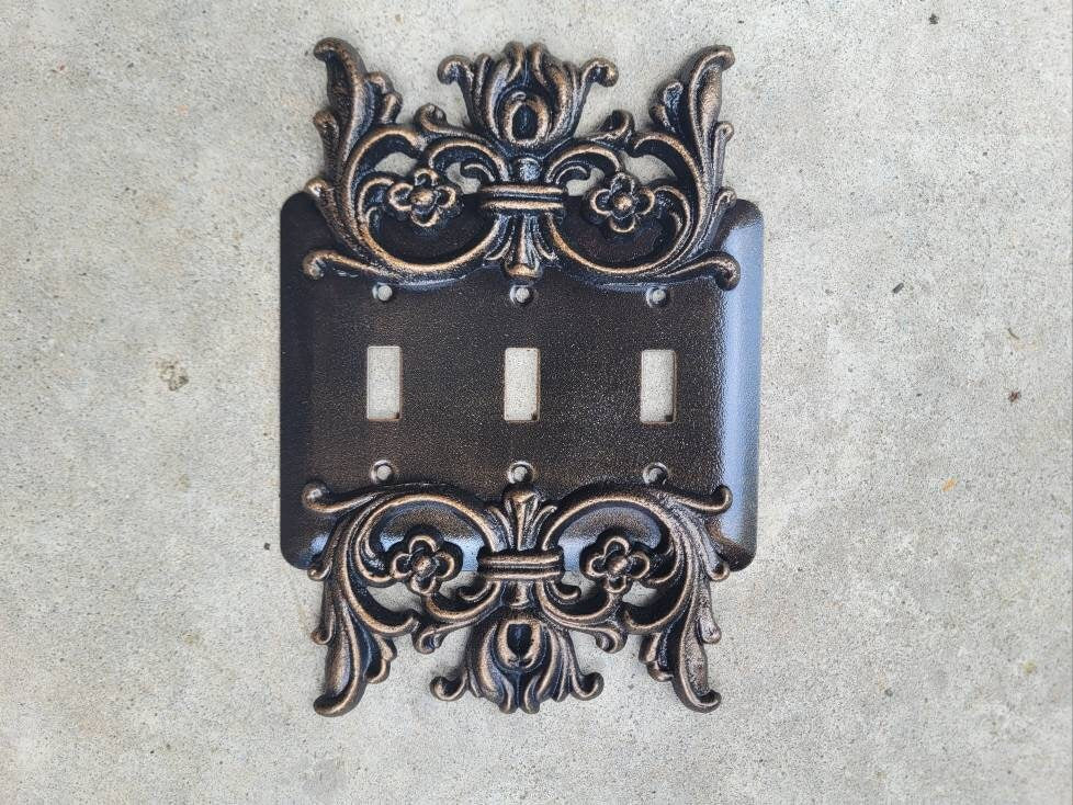 Metal Triple Light Switchplate - PICK YOUR COLOR - Old World, light switch plate, light switch cover, custom light switch, tuscan Fleur