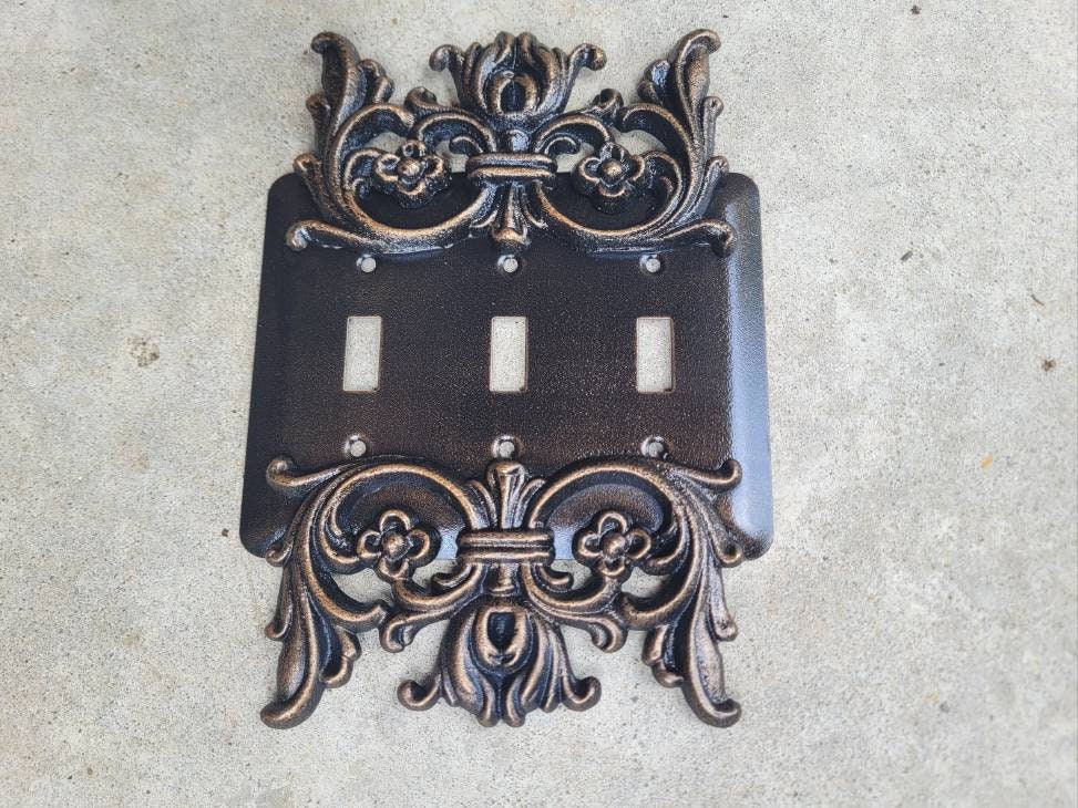 Metal Triple Light Switchplate - PICK YOUR COLOR - Old World, light switch plate, light switch cover, custom light switch, tuscan Fleur
