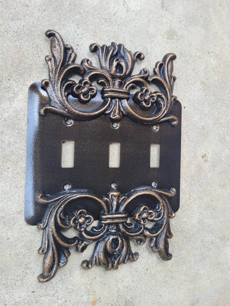 Metal Triple Light Switchplate - PICK YOUR COLOR - Old World, light switch plate, light switch cover, custom light switch, tuscan Fleur