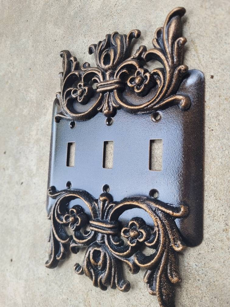 Metal Triple Light Switchplate - PICK YOUR COLOR - Old World, light switch plate, light switch cover, custom light switch, tuscan Fleur