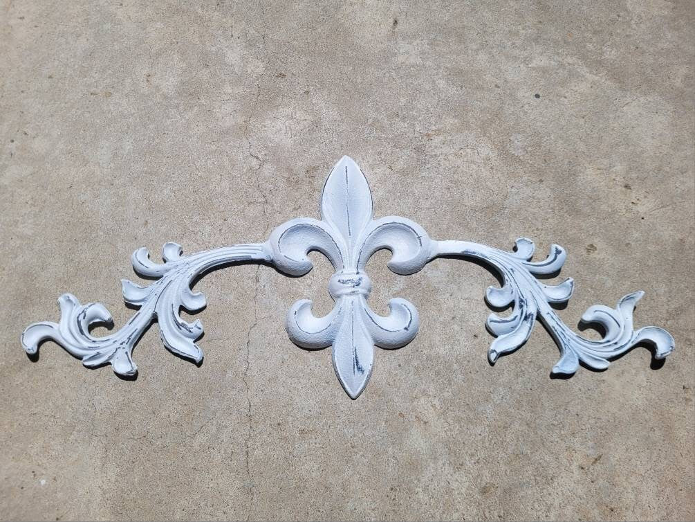 Cast Iron Fleur de Lis Topper 22" | PICK YOUR COLOR | Wall Plaque | Pediment | Tuscan | Metal Art | Original Piece | FleurDeLisJunkie