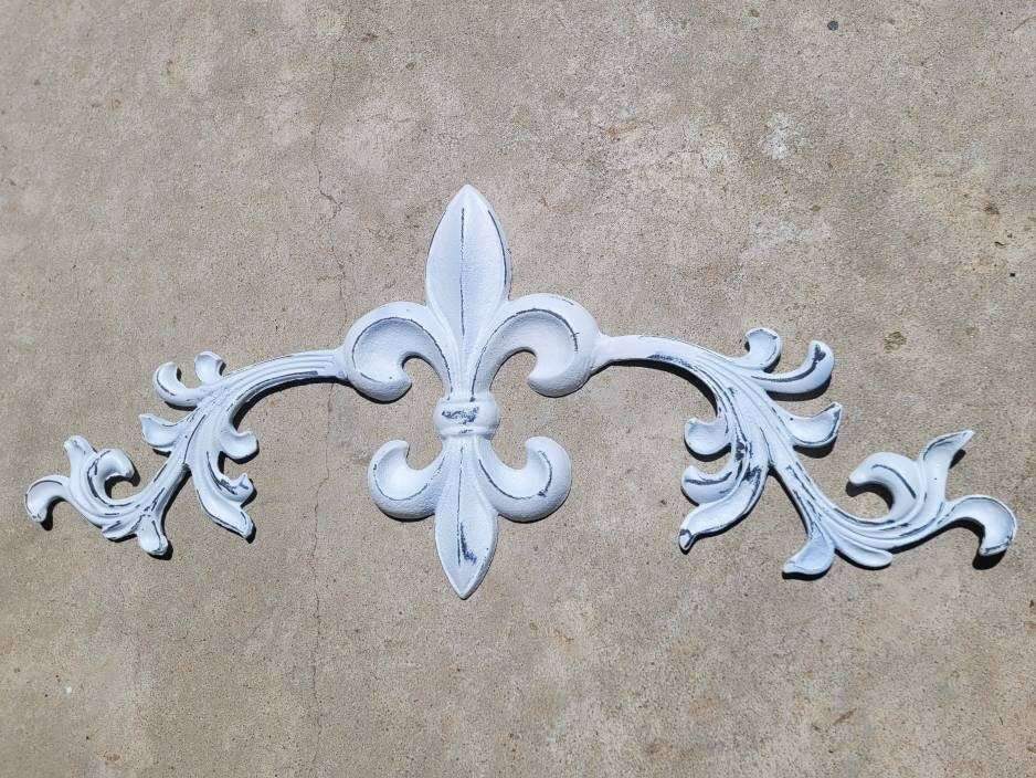 Cast Iron Fleur de Lis Topper 22" | PICK YOUR COLOR | Wall Plaque | Pediment | Tuscan | Metal Art | Original Piece | FleurDeLisJunkie
