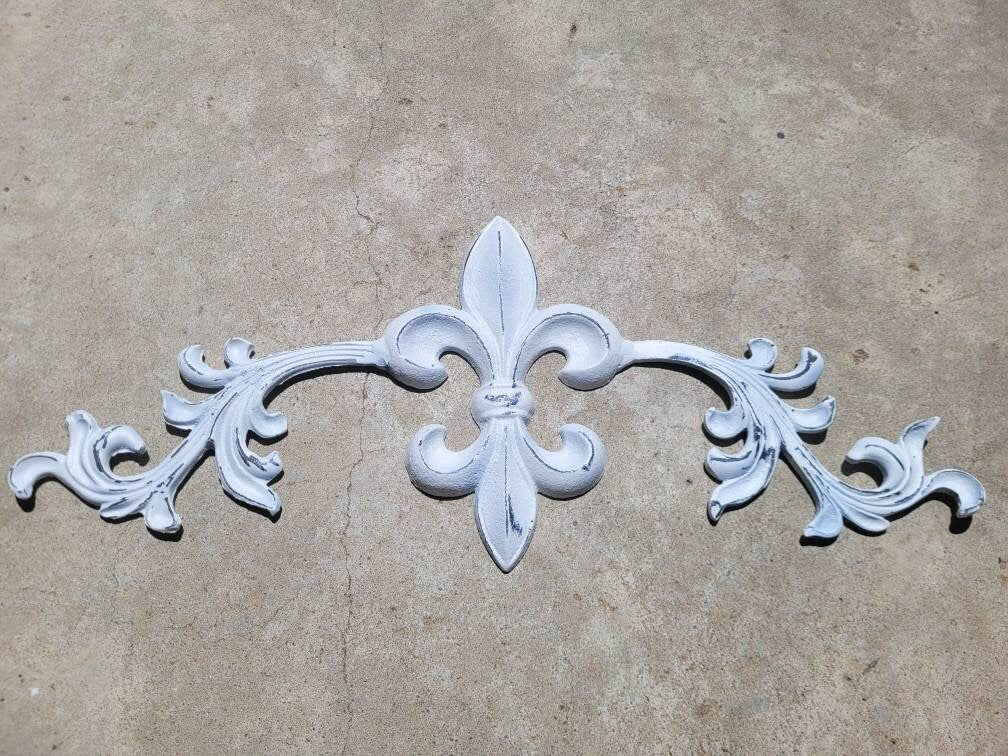 Cast Iron Fleur de Lis Topper 22" | PICK YOUR COLOR | Wall Plaque | Pediment | Tuscan | Metal Art | Original Piece | FleurDeLisJunkie