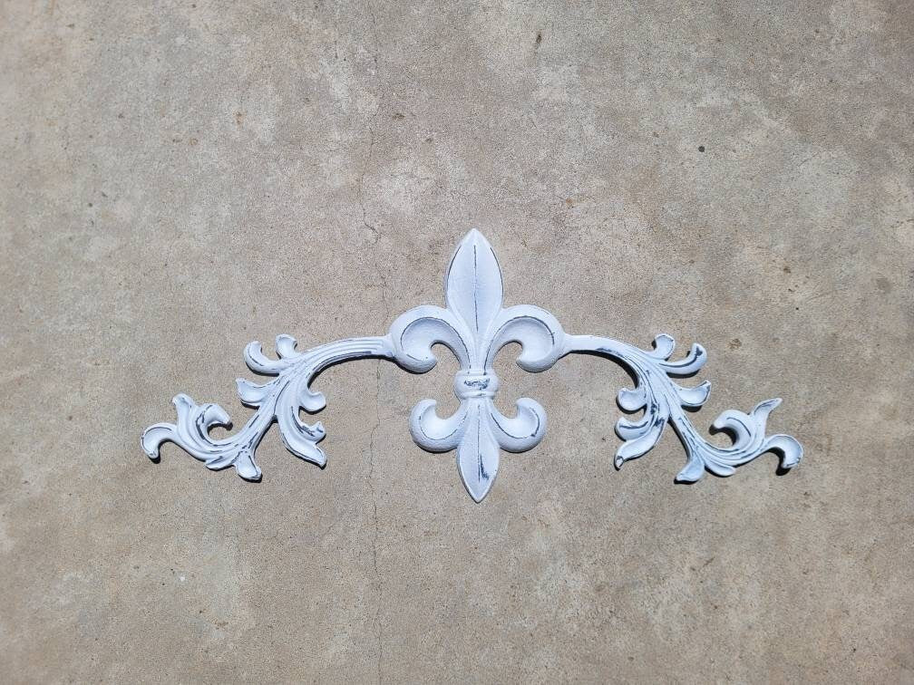 Cast Iron Fleur de Lis Topper 22" | PICK YOUR COLOR | Wall Plaque | Pediment | Tuscan | Metal Art | Original Piece | FleurDeLisJunkie