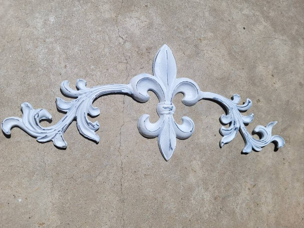 Cast Iron Fleur de Lis Topper 22" | PICK YOUR COLOR | Wall Plaque | Pediment | Tuscan | Metal Art | Original Piece | FleurDeLisJunkie