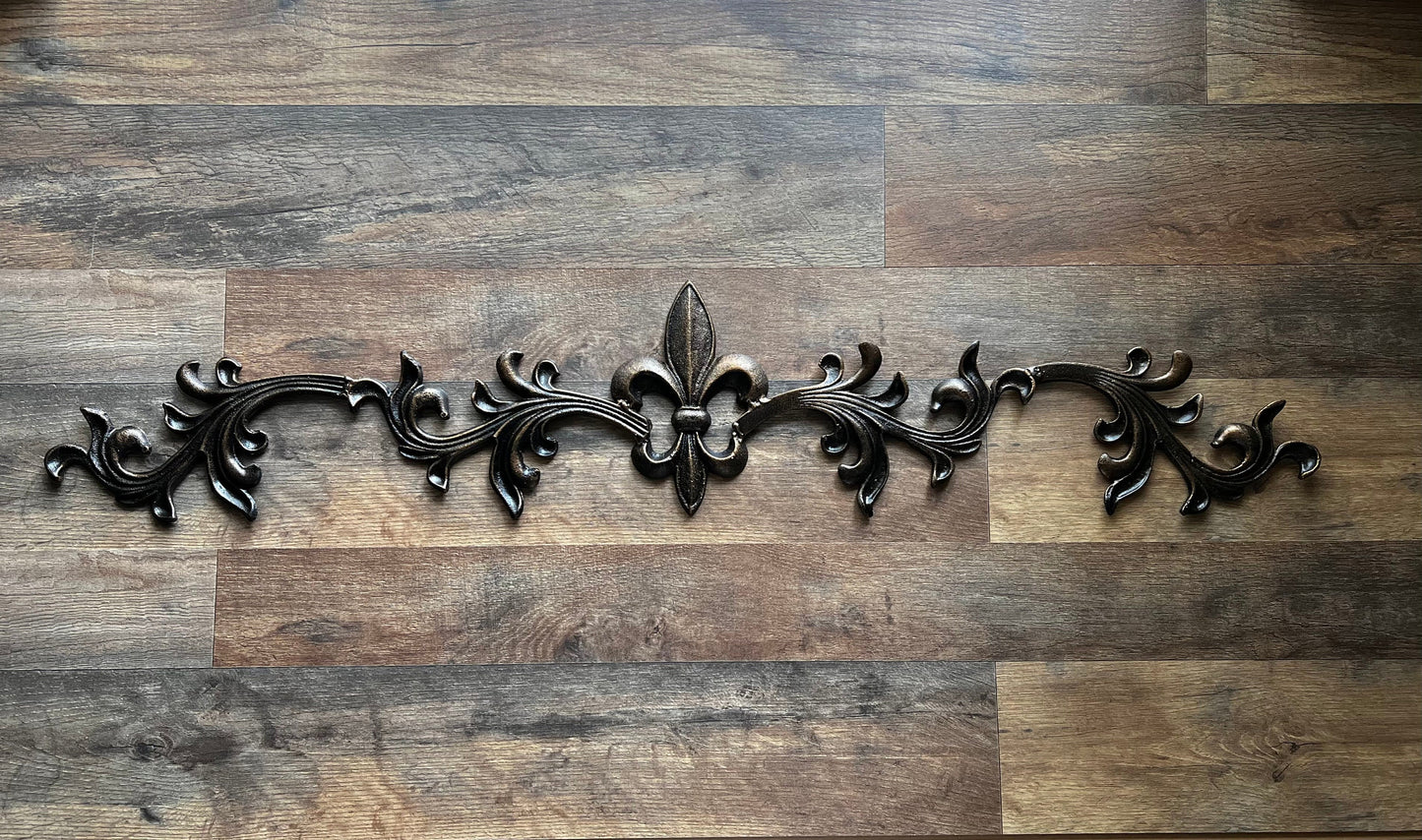 Cast Iron Fleur de Lis Topper | PICK YOUR COLOR | Pediment French | Wrought Iron Decor | French Country | Metal Art | Valance | Fleurs