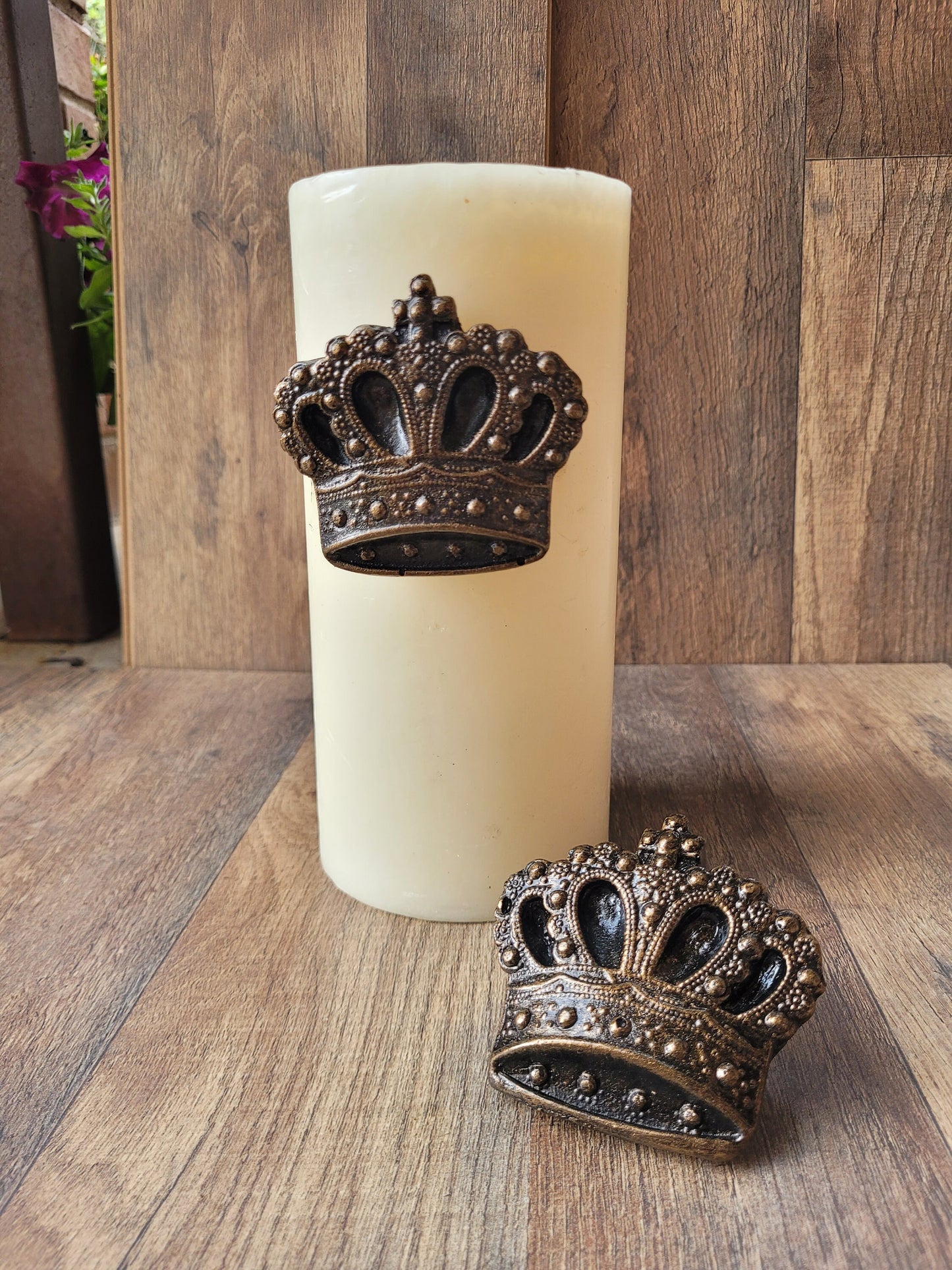 Set of 2 Crown Candle pins for pillar candles - PICK YOUR COLOR - Old World, Tuscan, Candle Tacks, Royal, Queen and King decor.