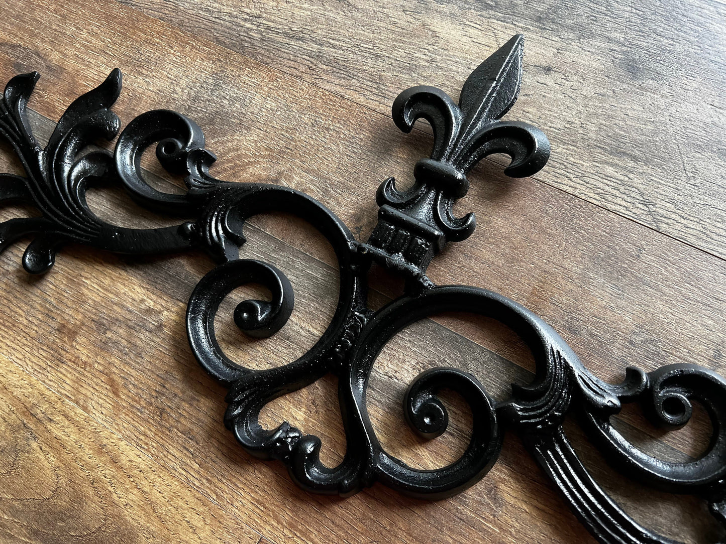 24.25 " Cast Iron Fleur de Lis Topper | PICK YOUR COLOR | Pediment | French | Wall Plaque | Valance | Old World | Tuscan | Metal Art
