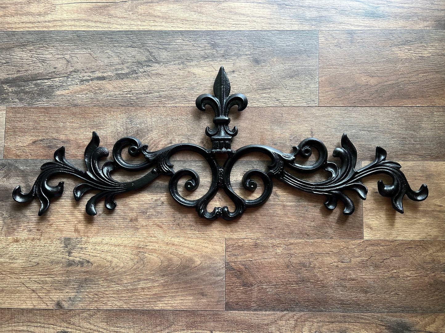 24.25 " Cast Iron Fleur de Lis Topper | PICK YOUR COLOR | Pediment | French | Wall Plaque | Valance | Old World | Tuscan | Metal Art