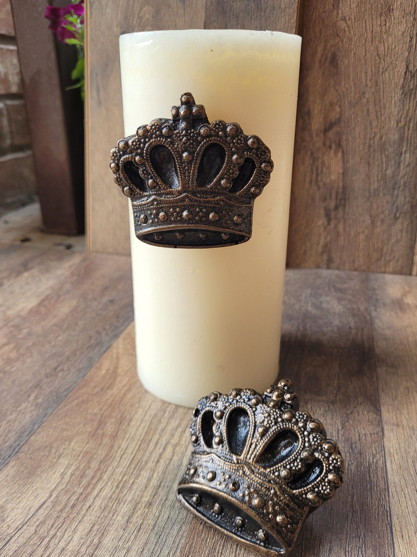 Set of 2 Crown Candle pins for pillar candles - PICK YOUR COLOR - Old World, Tuscan, Candle Tacks, Royal, Queen and King decor.