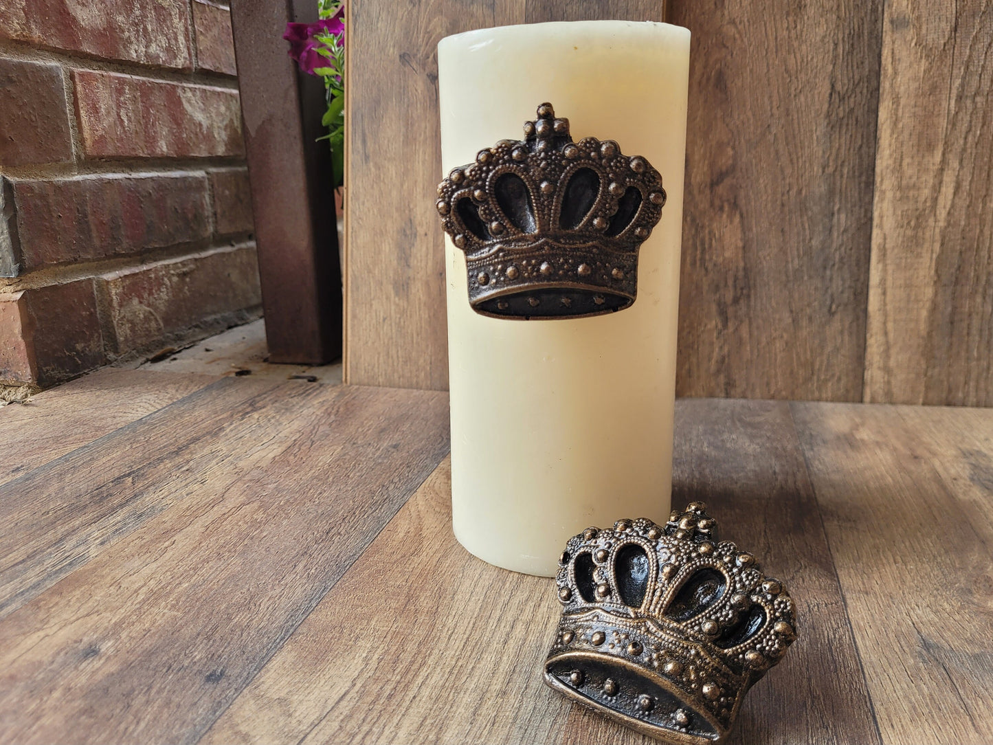 Set of 2 Crown Candle pins for pillar candles - PICK YOUR COLOR - Old World, Tuscan, Candle Tacks, Royal, Queen and King decor.