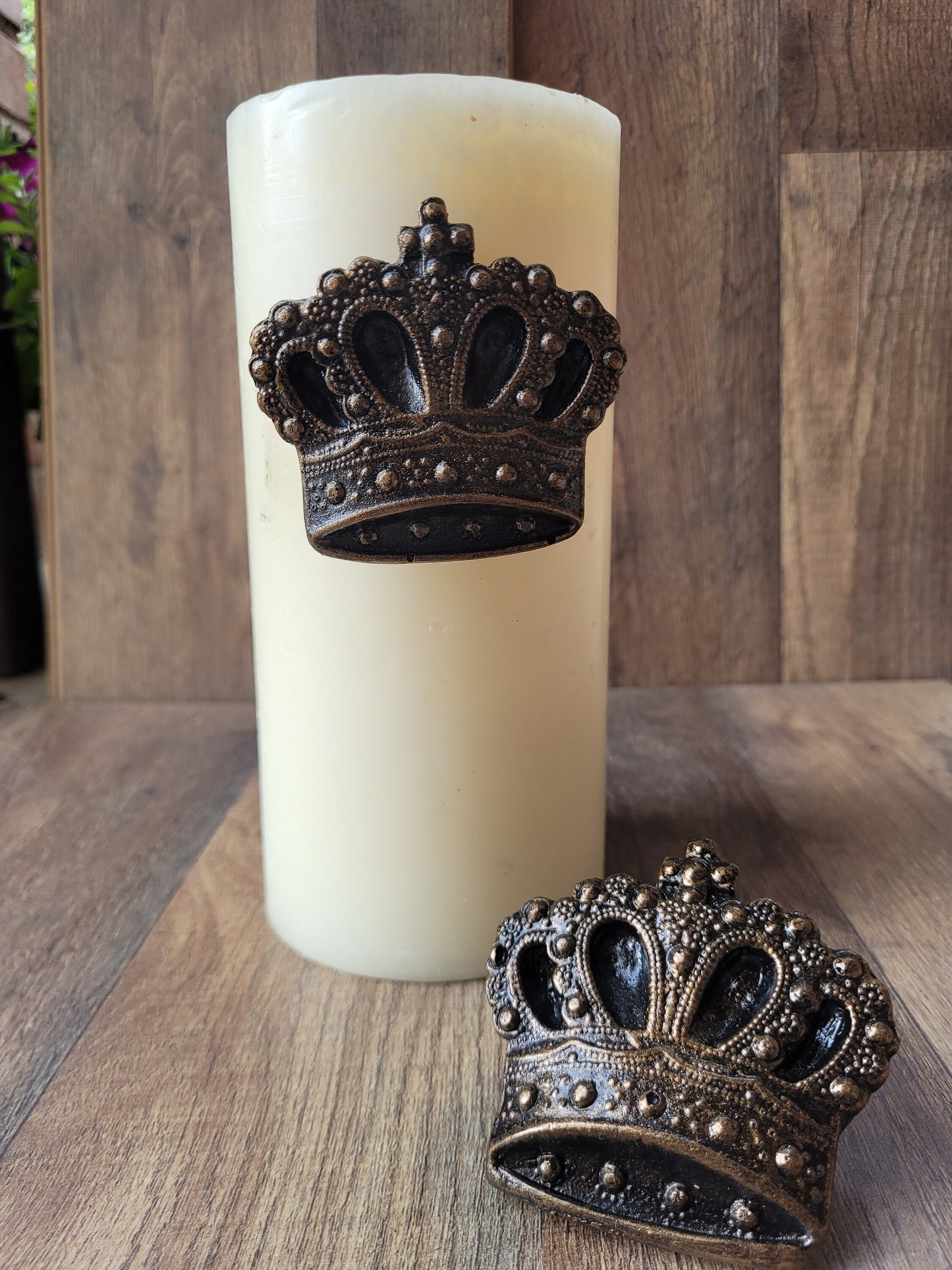 Set of 2 Crown Candle pins for pillar candles - PICK YOUR COLOR - Old World, Tuscan, Candle Tacks, Royal, Queen and King decor.