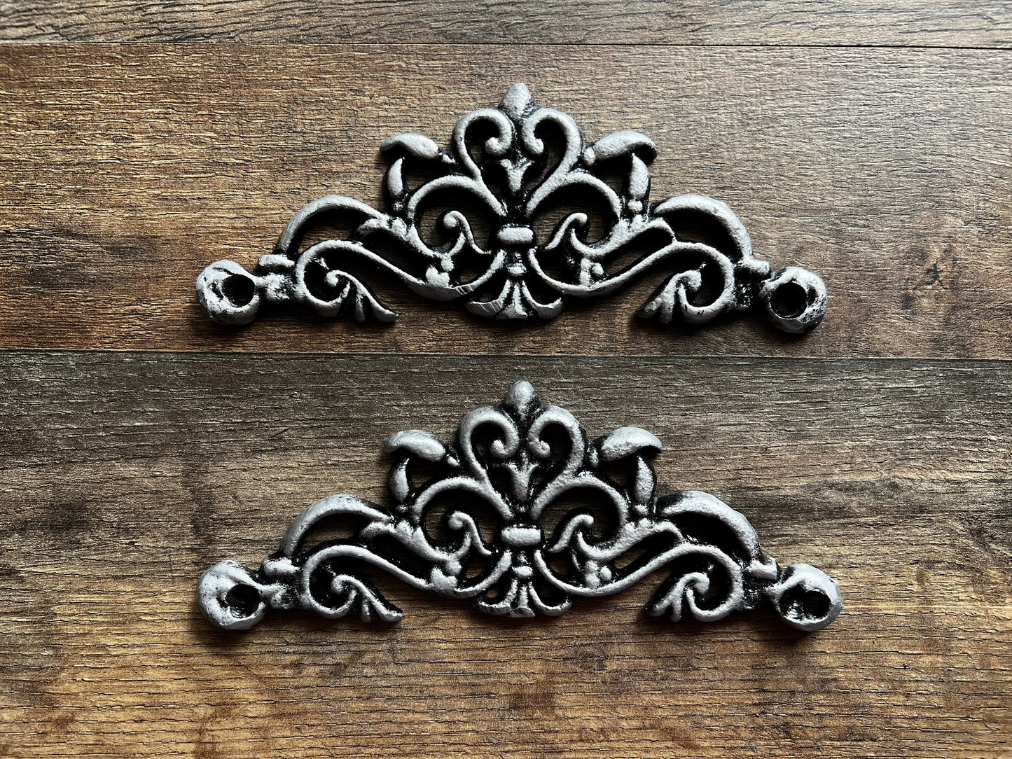 TWO Cast Iron Scroll Toppers | PICK Your COLOR | Cabinet Hardware | Wall Plaques | Tuscan | Kitchen | Pediment | Bathroom