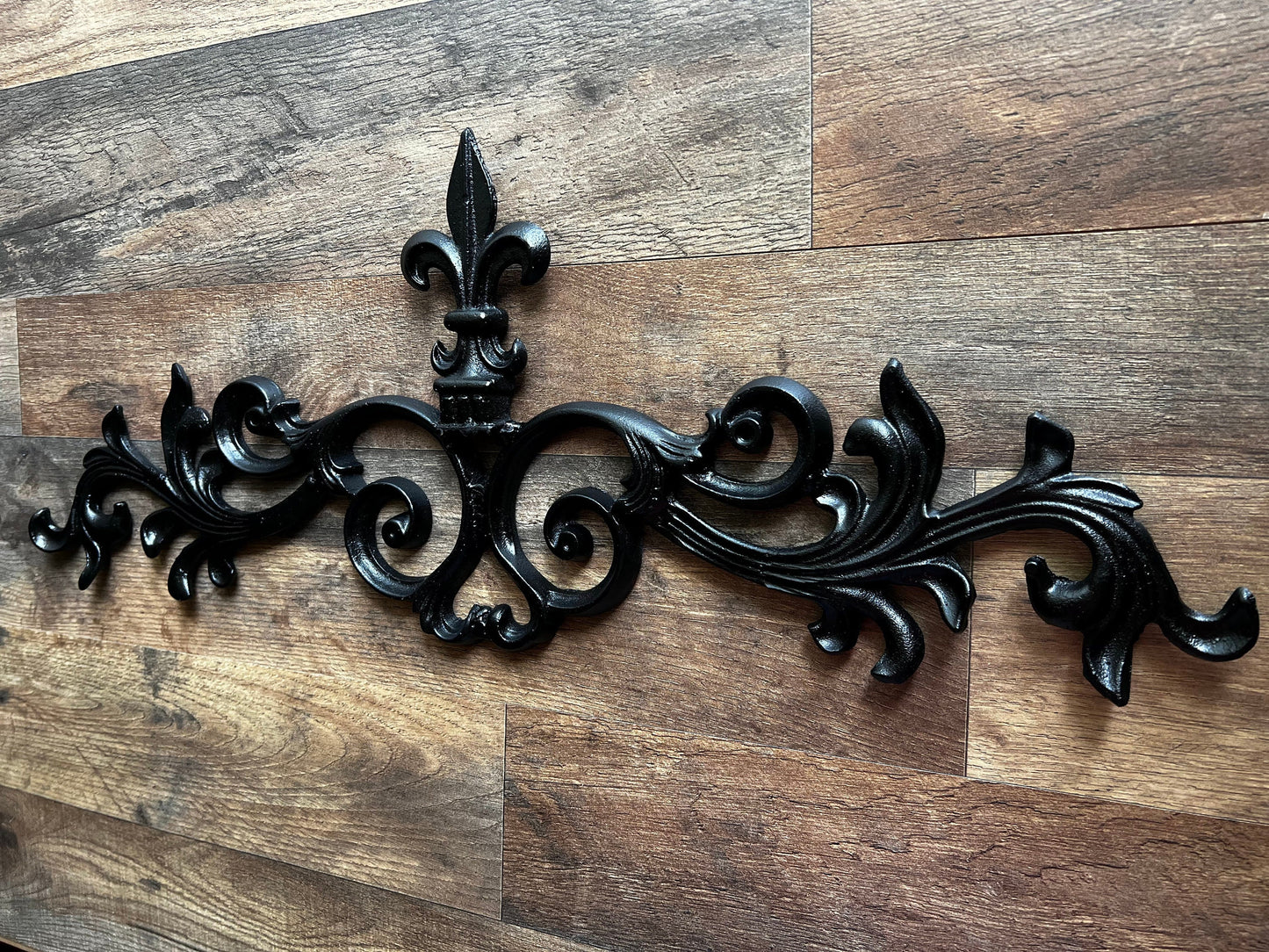 24.25 " Cast Iron Fleur de Lis Topper | PICK YOUR COLOR | Pediment | French | Wall Plaque | Valance | Old World | Tuscan | Metal Art