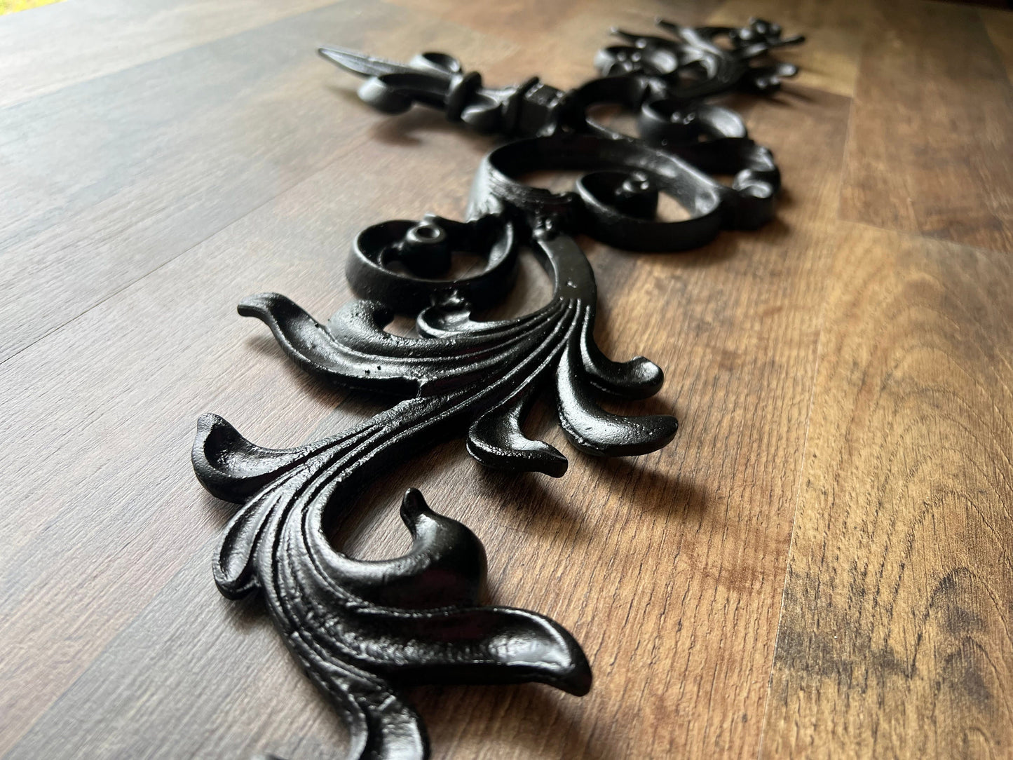 24.25 " Cast Iron Fleur de Lis Topper | PICK YOUR COLOR | Pediment | French | Wall Plaque | Valance | Old World | Tuscan | Metal Art