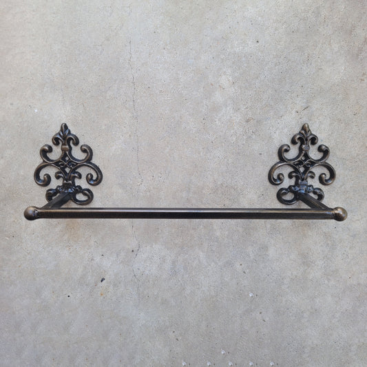 Metal Towel Bar with Scroll Medallions