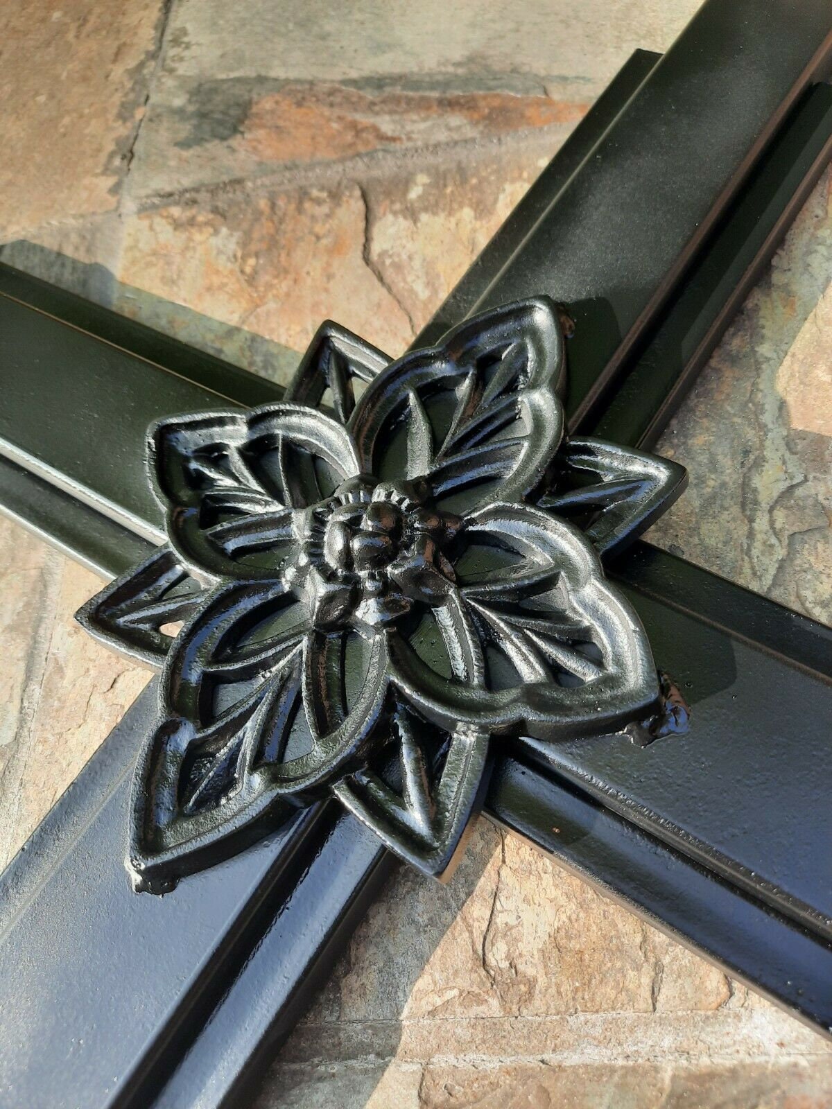 Large Black Iron Wall Cross. Handmade and hand painted. 36 inches tall.
