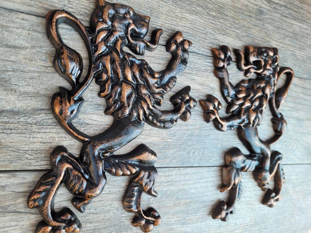 Set of 2 Cast Aluminum Lion Wall Plaques – Hand-Finished Oil Rubbed Bronze Wall Decor