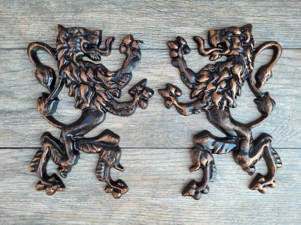Set of 2 Cast Aluminum Lion Wall Plaques – Hand-Finished Oil Rubbed Bronze Wall Decor