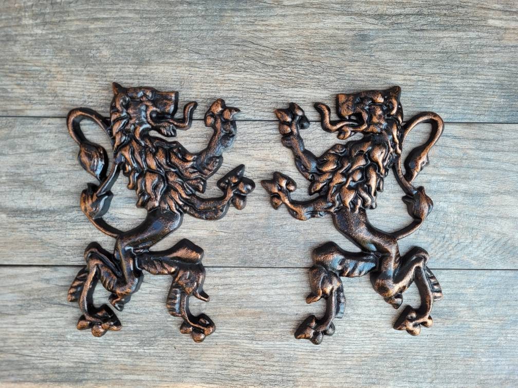 Set of 2 Cast Aluminum Lion Wall Plaques – Hand-Finished Oil Rubbed Bronze Wall Decor