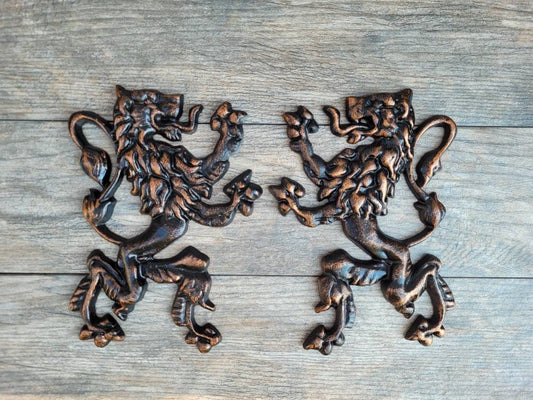Set of 2 Cast Aluminum Lion Wall Plaques – Hand-Finished Oil Rubbed Bronze Wall Decor