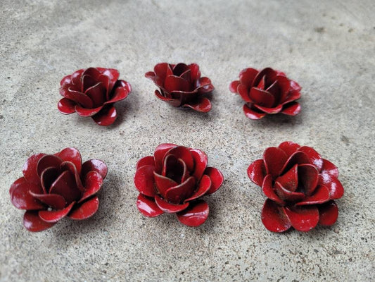 Mini Metal Rusty Red Roses - Set of 6