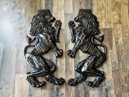 Set of Large Metal Lion Wall Plaques
