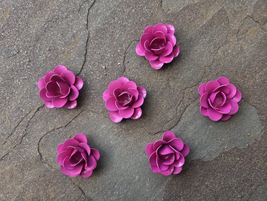Set of 6 Mini Metal Rusty Pink Roses