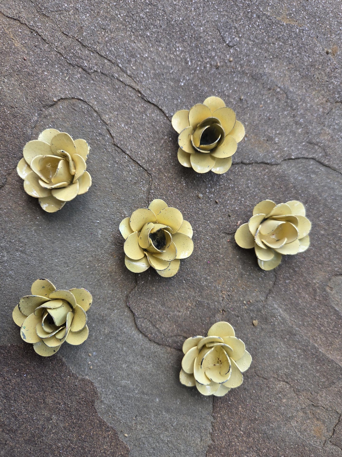 Mini Metal Roses | Set of 6 |  Rose | Rustic | Light Yellow  | Steel | FleurDeLisJunkie | Victorian | craft supplies for picture frames