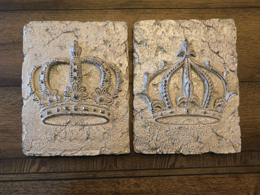 Set of 2 Crown Wall Plaques | PICK YOUR COLOR | Crown Decor | Royal King Queen Rustic Crown Architectural wall plaque | FleurDeLisJunkie |