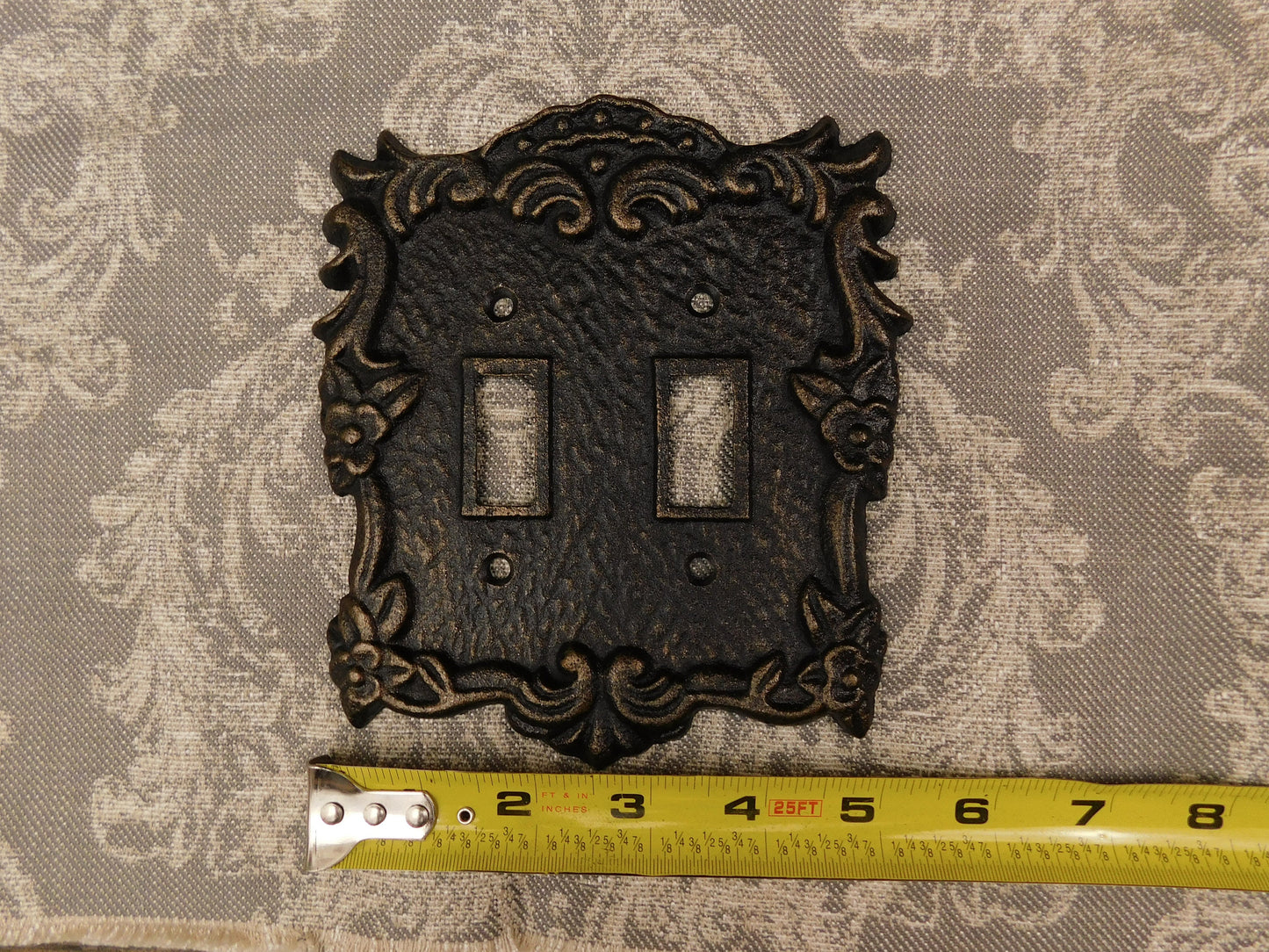 Ornate Double Toggle Light Switch Plate, PICK YOUR COLOR, Bathroom Wall Decor. Two Toggle Cast Iron Switch Plate Cover for Rustic Home Decor