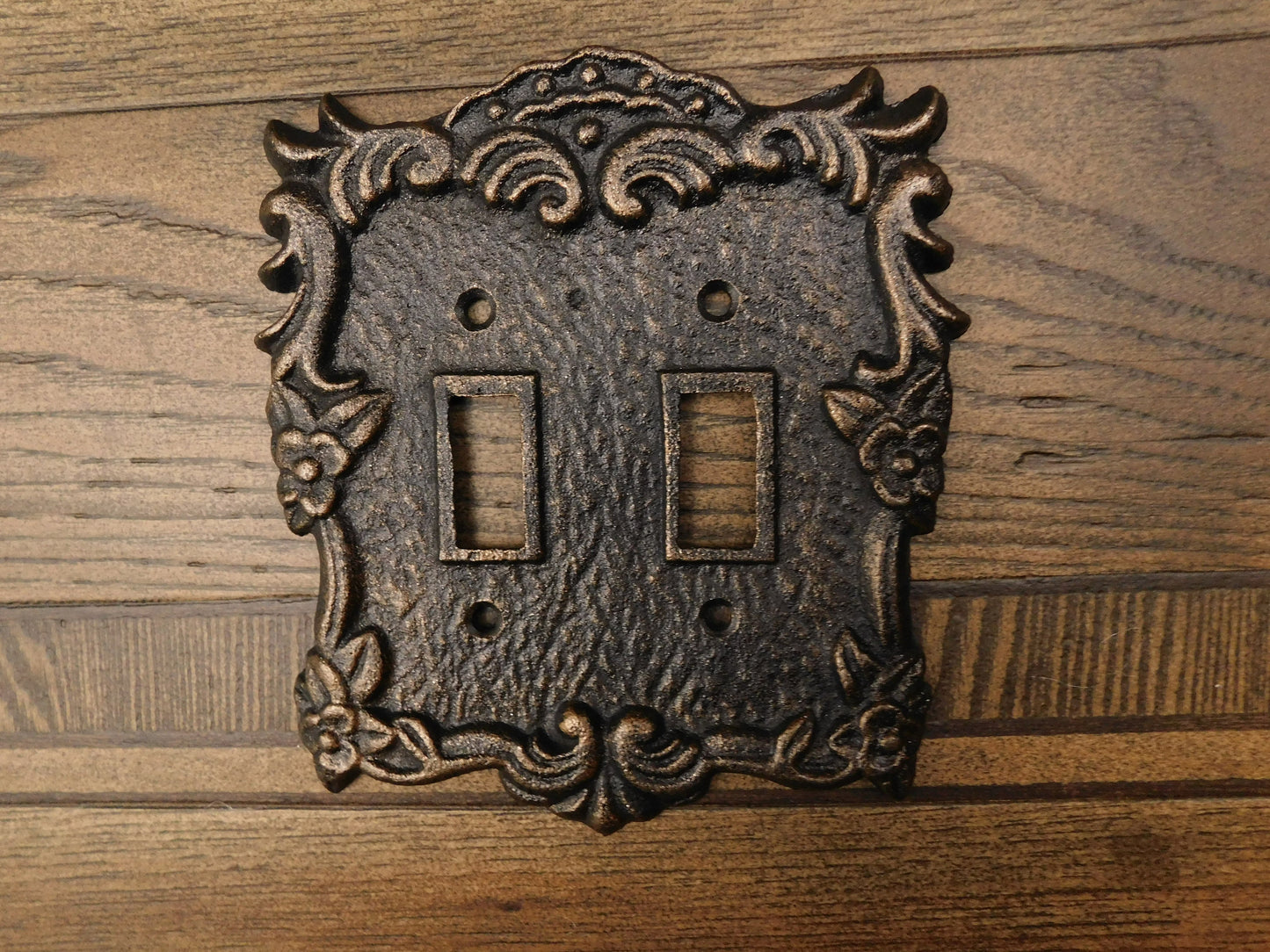 Ornate Double Toggle Light Switch Plate, PICK YOUR COLOR, Bathroom Wall Decor. Two Toggle Cast Iron Switch Plate Cover for Rustic Home Decor