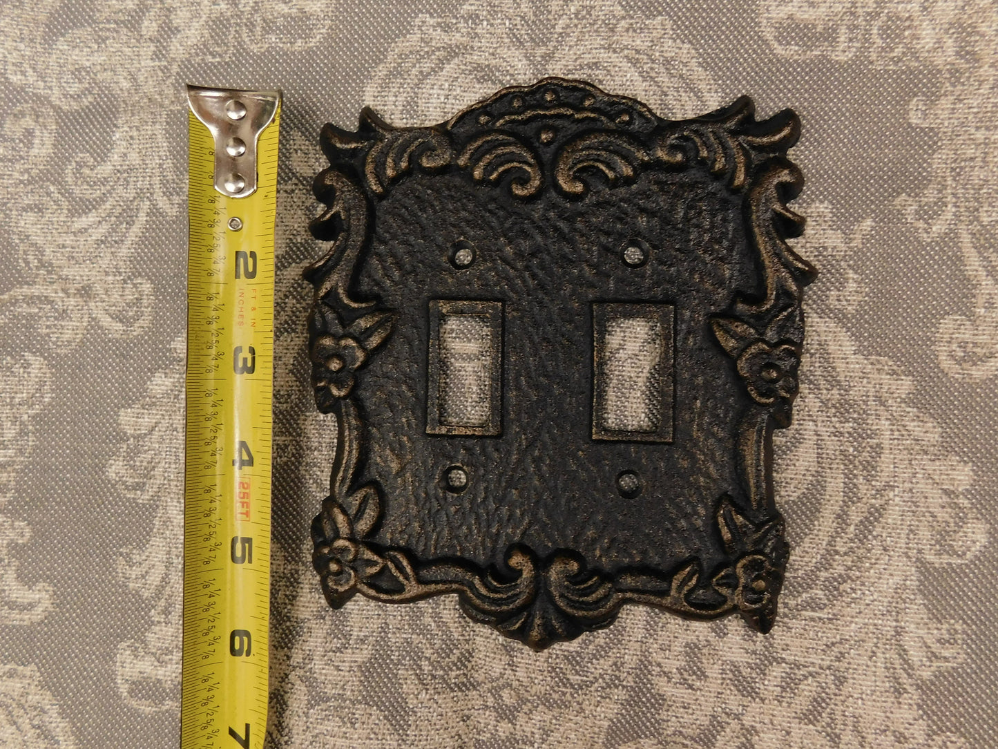 Ornate Double Toggle Light Switch Plate, PICK YOUR COLOR, Bathroom Wall Decor. Two Toggle Cast Iron Switch Plate Cover for Rustic Home Decor