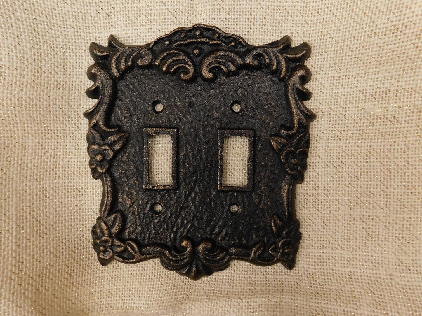 Ornate Double Toggle Light Switch Plate, PICK YOUR COLOR, Bathroom Wall Decor. Two Toggle Cast Iron Switch Plate Cover for Rustic Home Decor