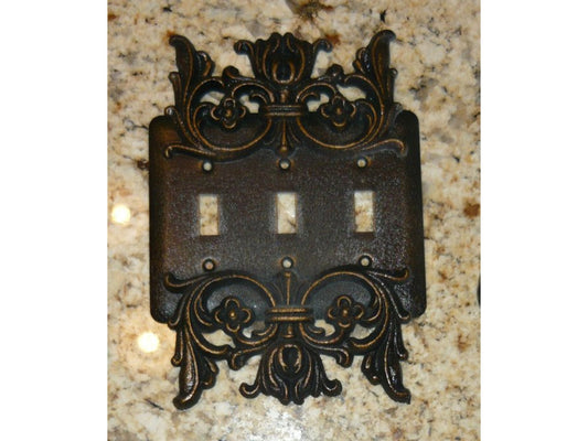Metal Triple Light Switchplate - PICK YOUR COLOR - Old World, light switch plate, light switch cover, custom light switch, tuscan Fleur