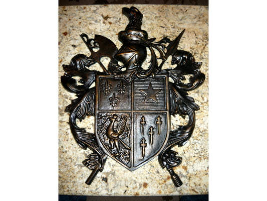 Coat of Arms Wall Plaque Medieval Shield | PICK YOUR COLOR | Knight Helmet Medieval Decor Old World Decor Tuscan Wall Decor | Fleur De Lis