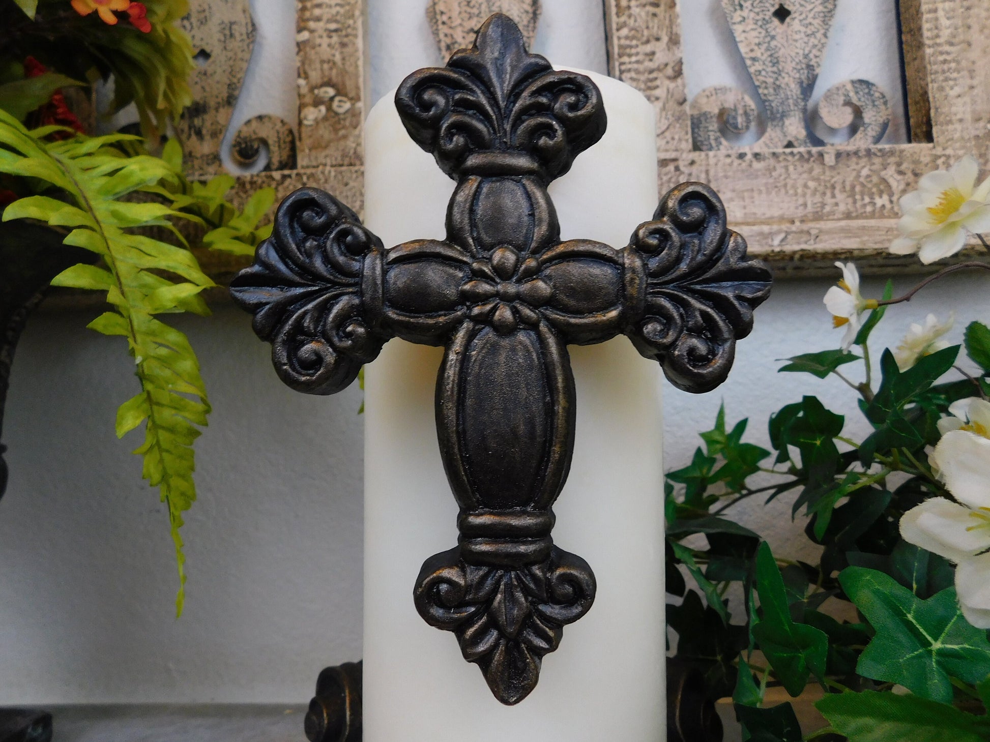 Cross Candle Pin for Pillar Candle | PICK YOUR COLOR | Fleur de Lis Cross Pin | Royal Castle Decor | French Country Home | FleurDeLisJunkie