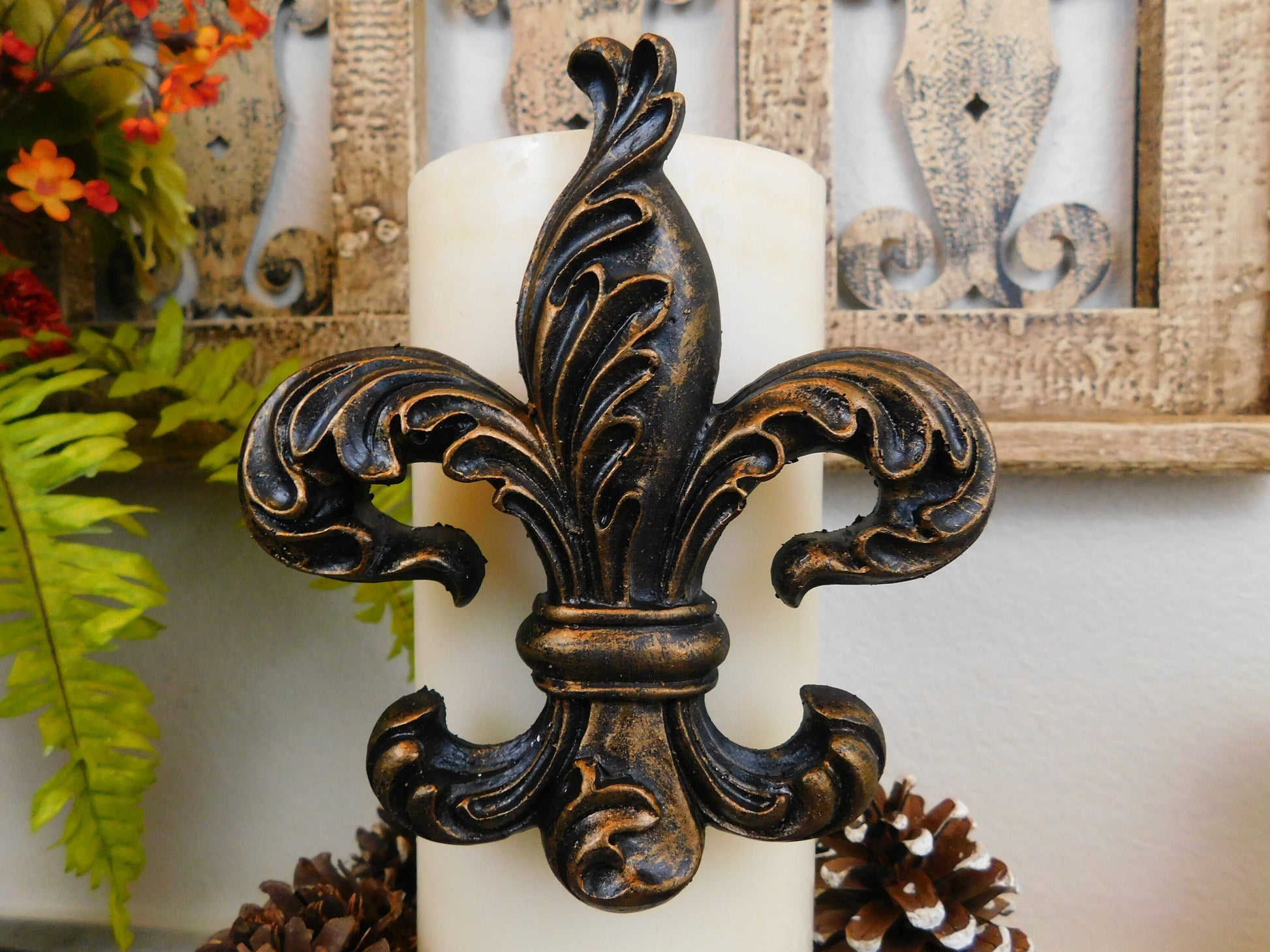 Fleur De Lis Candle Pin | PICK YOUR COLOR | Ornate Candle Pins, Fleur De Lis Decor, Entryway Table Decor Candle Jewelry Baptism Candle Favor