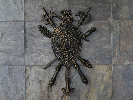 Medieval Wall Decor, PICK YOUR COLOR, Metal Shield, Large Shield Wall Hanging, Castle Decor, Coat of Arms, Office decor, Fleur De Lis