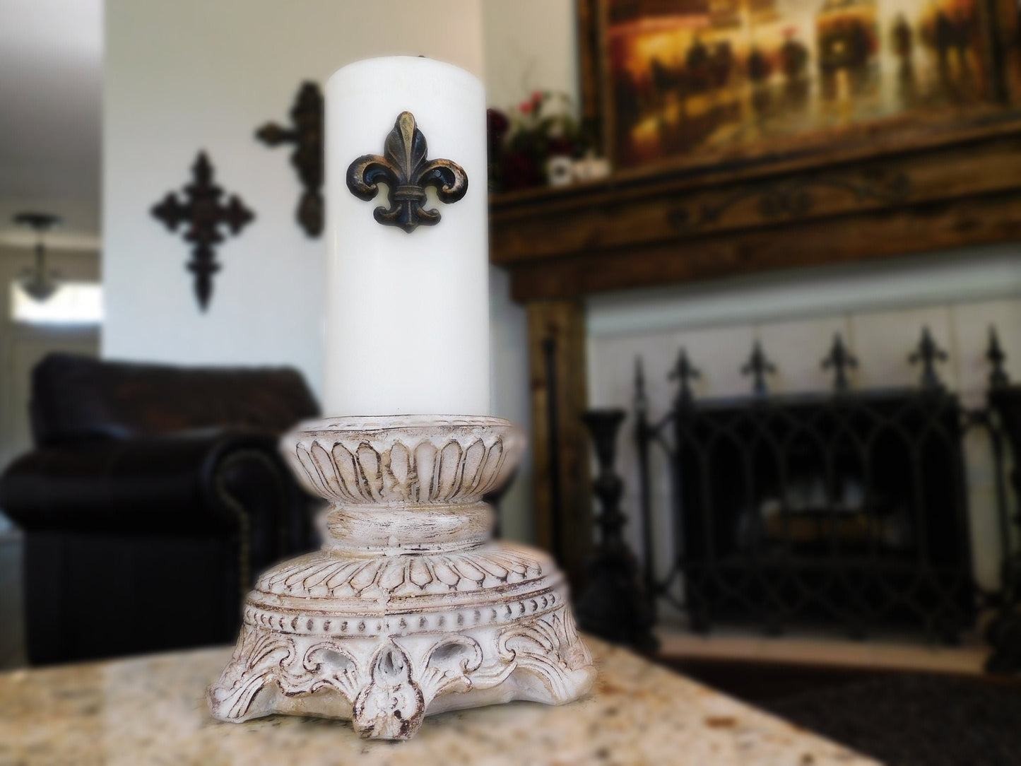 Round Candle Base, PICK YOUR COLOR, Pillar Candle Holder, Tuscan Decor, Candle Riser, Candle Pedestal, Rustic Wedding Table Centerpiece