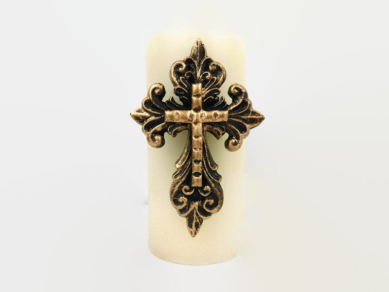 Cross Candle Pin, PICK YOUR COLOR, Candle Art, Pillar Candle decor, Baptism Gifts Ideas, First Communion Gifts | FleurDeLisJunkie |