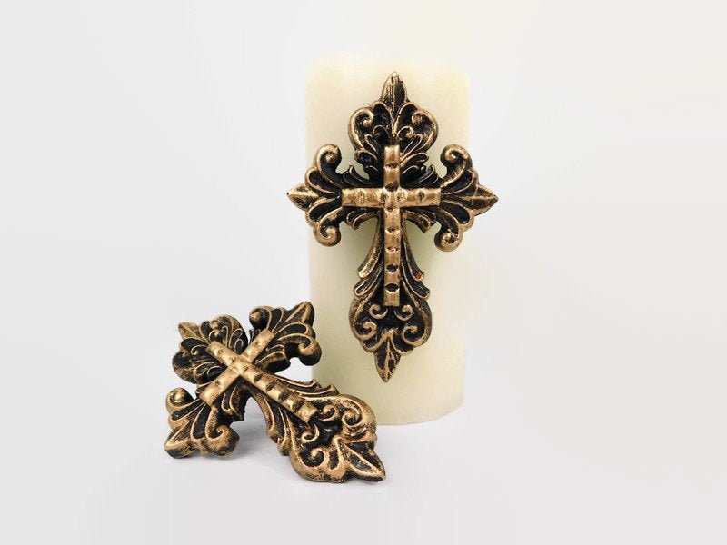 Set of 2 Cross Candle Pins for Pillar Candles | PICK YOUR COLOR | Two Candle Pins | Fleur De Lis Crown Royal Tuscan Christian Decor |