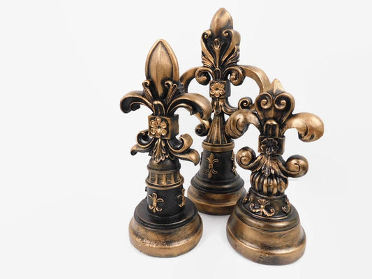 Set of 3 Fleur De Lis Finials - PICK YOUR COLOR - Gold Tabletop Decorations - Fleur Decor - French Royal Office Decor