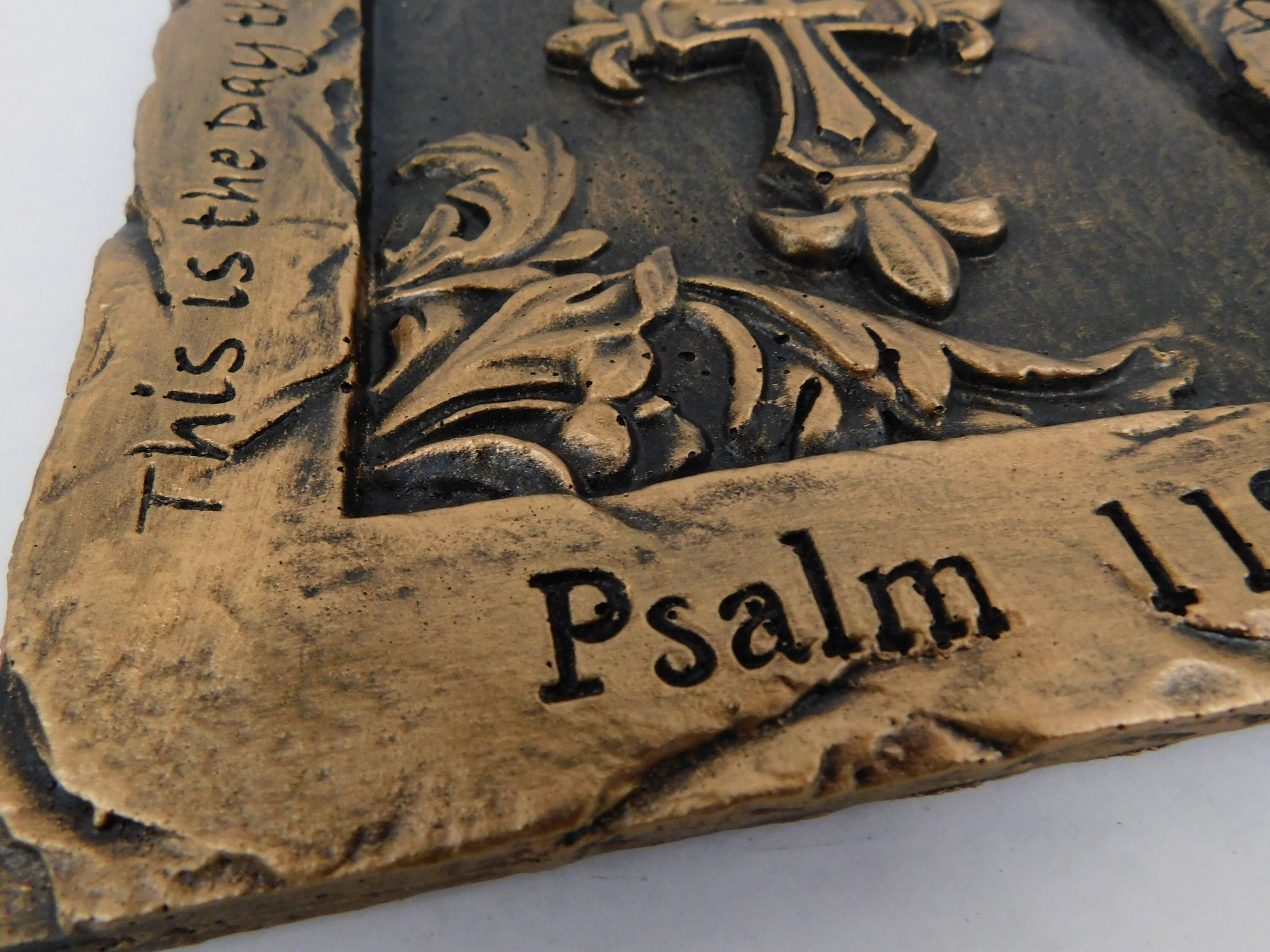 GOLD Cross Wall Plaque with Psalm Bible verse - Birthday Present