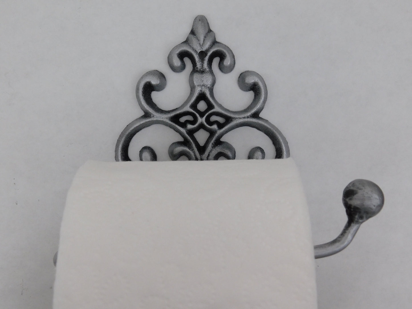 Cast Iron Silver Toilet Paper Holder | TP Holder | Metal Bathroom Hardware | Toilet Tissue Holder Bath Fixture | FleurDeLisJunkie |